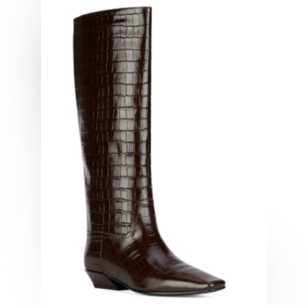 Jeffrey Campbell Passo Chocolate Croc Knee Boots 6.5